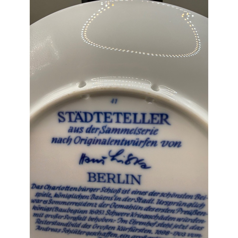 Kaiser W Germany Berlin Stadteteller Hans Liska Blue White Collector Plate 8in - Picture 5 of 10